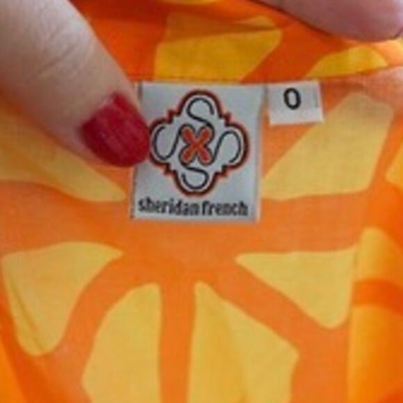 Sheridan French 3/4 Sleeve Printed Faux Button Split Neck Top Orange Womens Sz 0 - Picture 3 of 8